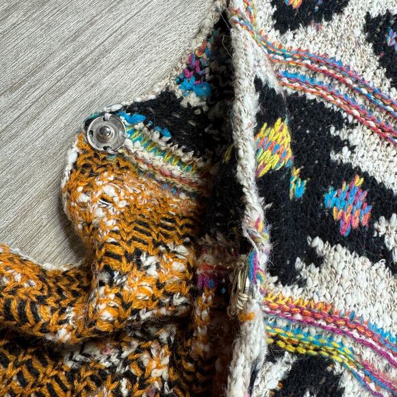 BACIANO by Bacci Aztec Poncho Fringe Colorful Southwestern Rainbow Knit - Picture 5 of 6